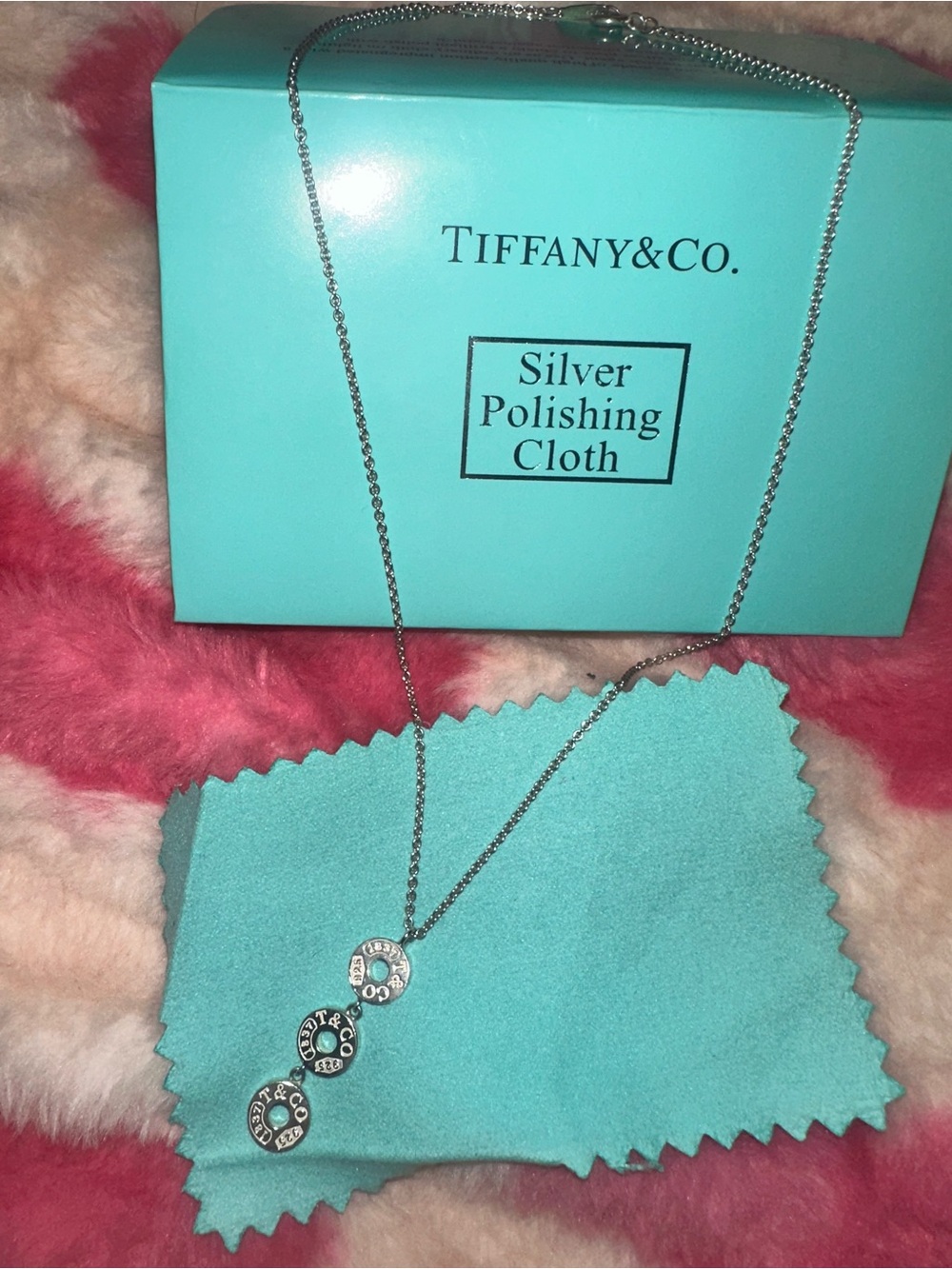 Tiffany & Co Authentic Round Triple Circle Logo Silver Necklace